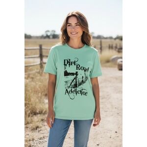 Jerzees Dirt Road Addiction Graphic T‎ Shirt Mint Green Women's Size Large